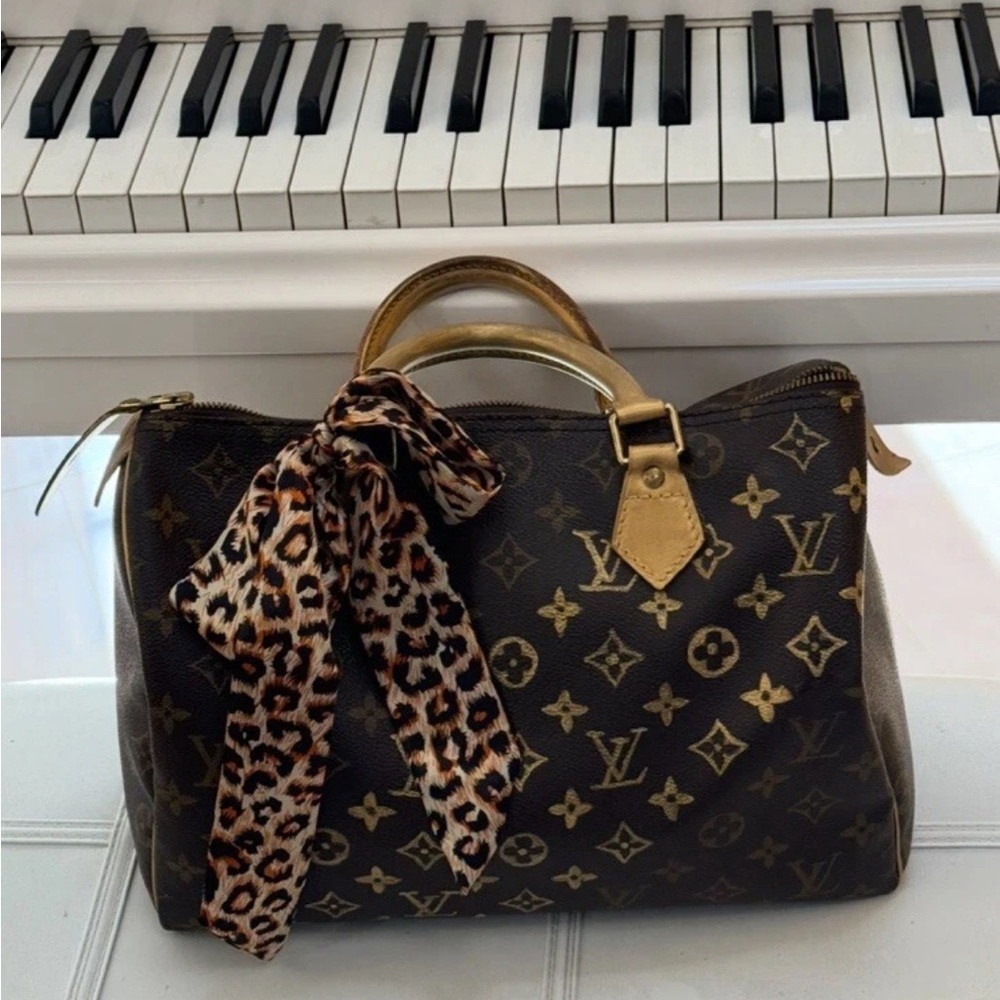 Louis Vuitton Brown Monogram Satchel with Leopard scarf - Picture 11 of 12